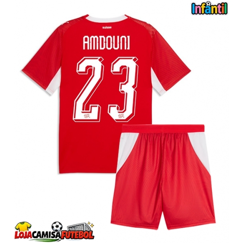 Camisa de Futebol Suíça Zeki Amdouni #23 Equipamento Principal Infantil Mundo 2026 Manga Curta (+ Calças curtas)